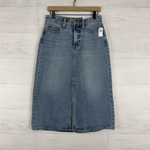 Old Navy Denim Jean Midi Skirt Size 6 Blue Light Wash Front Slit High Rise NWT - Picture 15 of 15